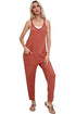 Sleeveless V Neck Side Pocket Harem Pant Jumpsuit