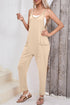 Sleeveless V Neck Side Pocket Harem Pant Jumpsuit