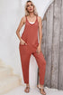 Sleeveless V Neck Side Pocket Harem Pant Jumpsuit