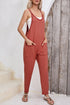 Sleeveless V Neck Side Pocket Harem Pant Jumpsuit