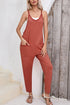 Sleeveless V Neck Side Pocket Harem Pant Jumpsuit