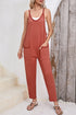 Sleeveless V Neck Side Pocket Harem Pant Jumpsuit