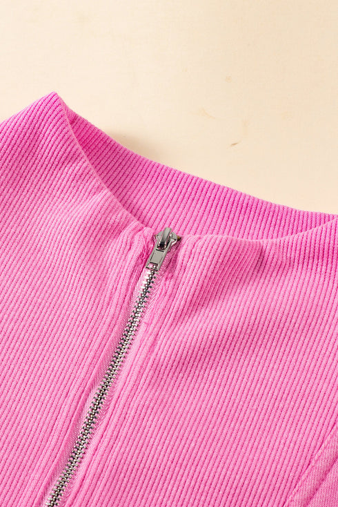 Sleeveless Zip Front Ribbed Texture Mini Dress