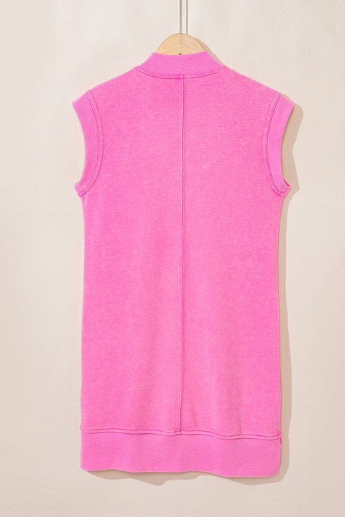 Sleeveless Zip Front Ribbed Texture Mini Dress