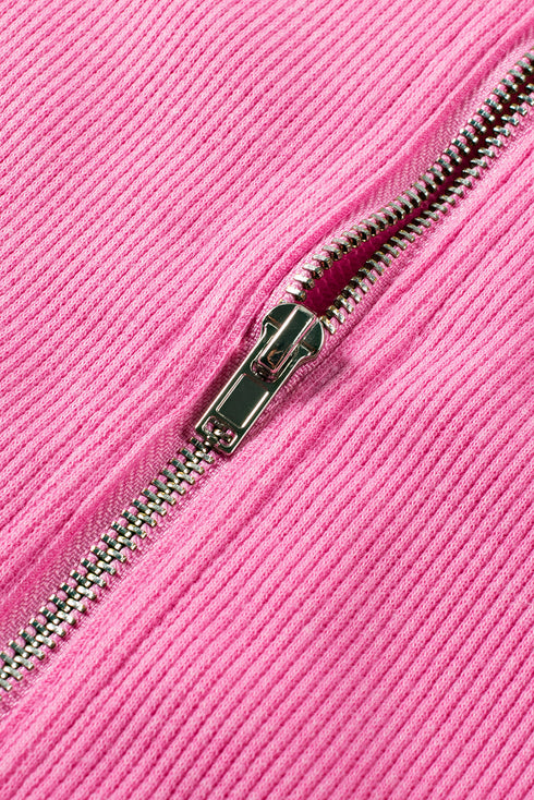 Sleeveless Zip Front Ribbed Texture Mini Dress