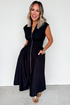 Sleeveless Zipped Front V Neck Smocked Waist Maxi Dress
