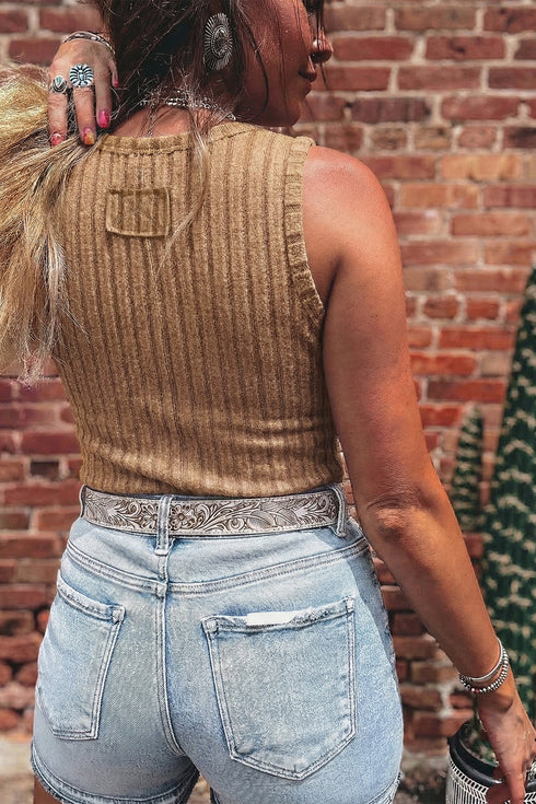 Slim Ribbed Mineral Wash Western Style Tank Top