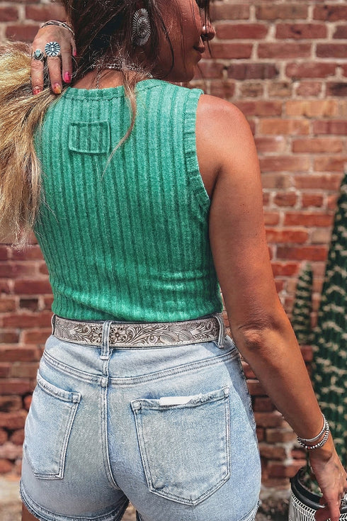 Slim Ribbed Mineral Wash Western Style Tank Top