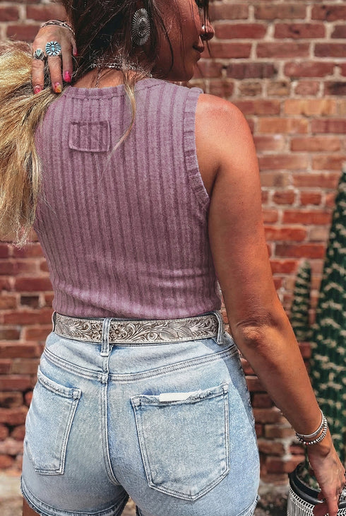 Slim Ribbed Mineral Wash Western Style Tank Top