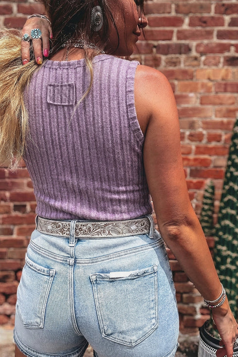 Slim Ribbed Mineral Wash Western Style Tank Top