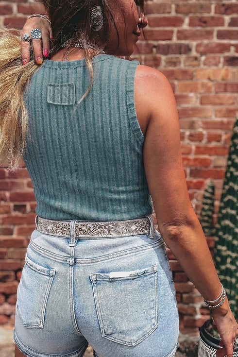 Slim Ribbed Mineral Wash Western Style Tank Top