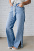 Slit Leg High Rise Drawstring Wide Leg Jeans