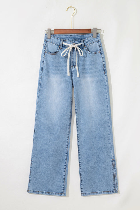 Slit Leg High Rise Drawstring Wide Leg Jeans