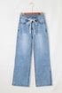 Slit Leg High Rise Drawstring Wide Leg Jeans