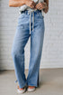 Slit Leg High Rise Drawstring Wide Leg Jeans