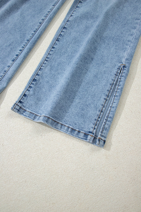 Slit Leg High Rise Drawstring Wide Leg Jeans