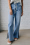 Slit Leg High Rise Drawstring Wide Leg Jeans
