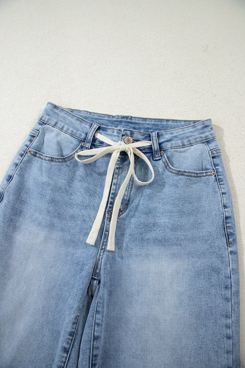 Slit Leg High Rise Drawstring Wide Leg Jeans