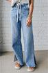 Slit Leg High Rise Drawstring Wide Leg Jeans