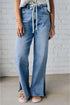 Slit Leg High Rise Drawstring Wide Leg Jeans