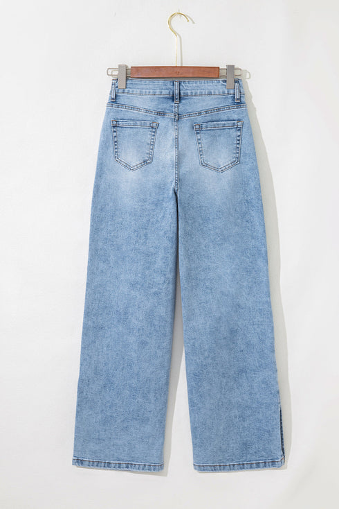 Slit Leg High Rise Drawstring Wide Leg Jeans