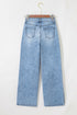 Slit Leg High Rise Drawstring Wide Leg Jeans