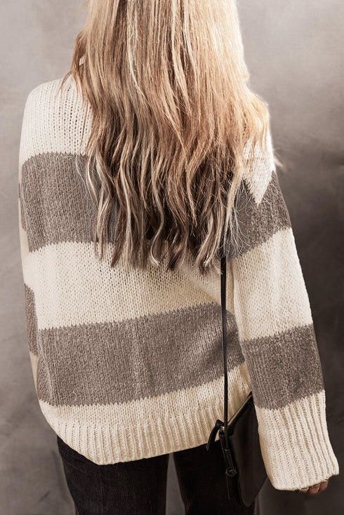 Slouchy Block Striped Chunky Knit Pullover Sweater