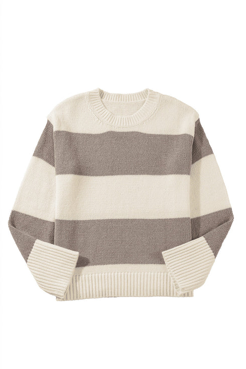 Slouchy Block Striped Chunky Knit Pullover Sweater