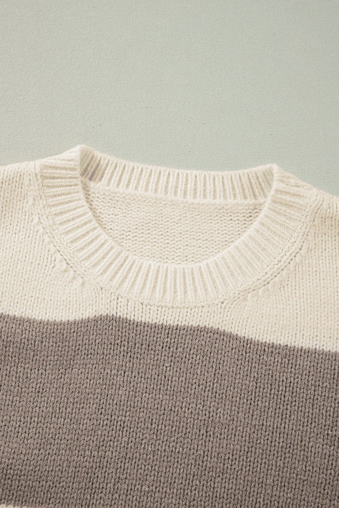 Slouchy Block Striped Chunky Knit Pullover Sweater