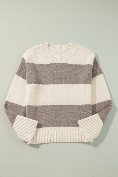 Slouchy Block Striped Chunky Knit Pullover Sweater