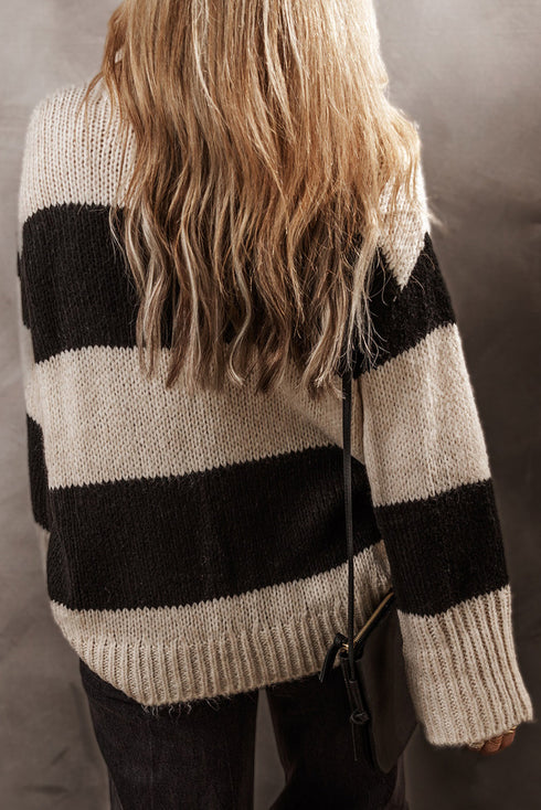 Slouchy Block Striped Chunky Knit Pullover Sweater