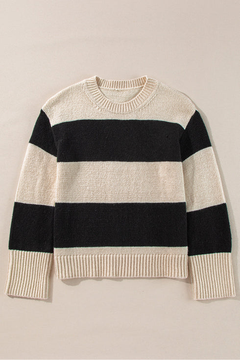 Slouchy Block Striped Chunky Knit Pullover Sweater
