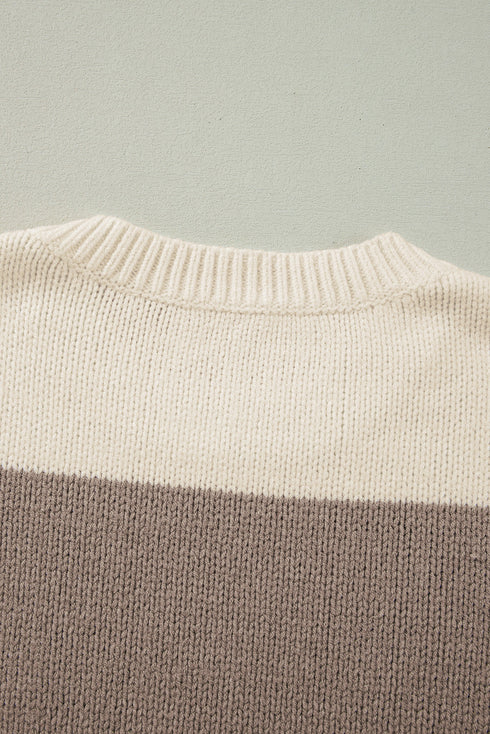 Slouchy Block Striped Chunky Knit Pullover Sweater
