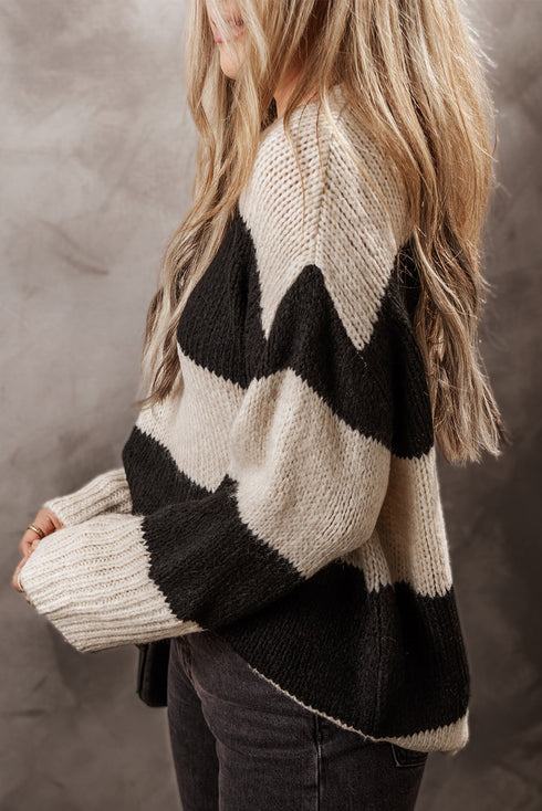 Slouchy Block Striped Chunky Knit Pullover Sweater
