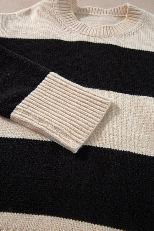 Slouchy Block Striped Chunky Knit Pullover Sweater
