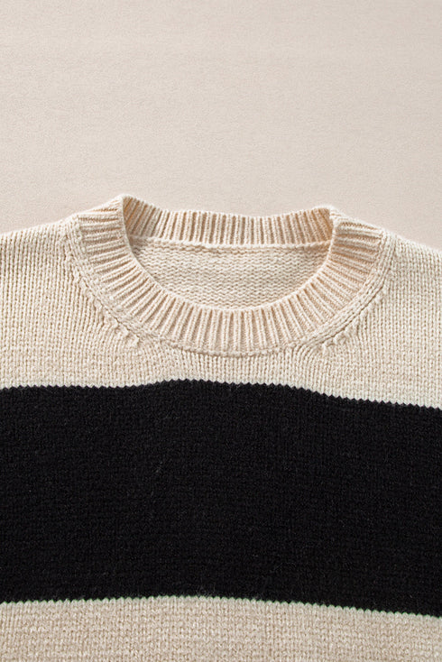Slouchy Block Striped Chunky Knit Pullover Sweater