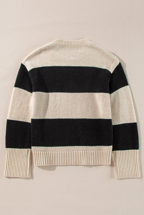 Slouchy Block Striped Chunky Knit Pullover Sweater