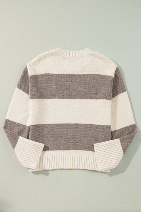 Slouchy Block Striped Chunky Knit Pullover Sweater