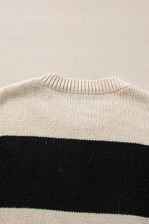 Slouchy Block Striped Chunky Knit Pullover Sweater