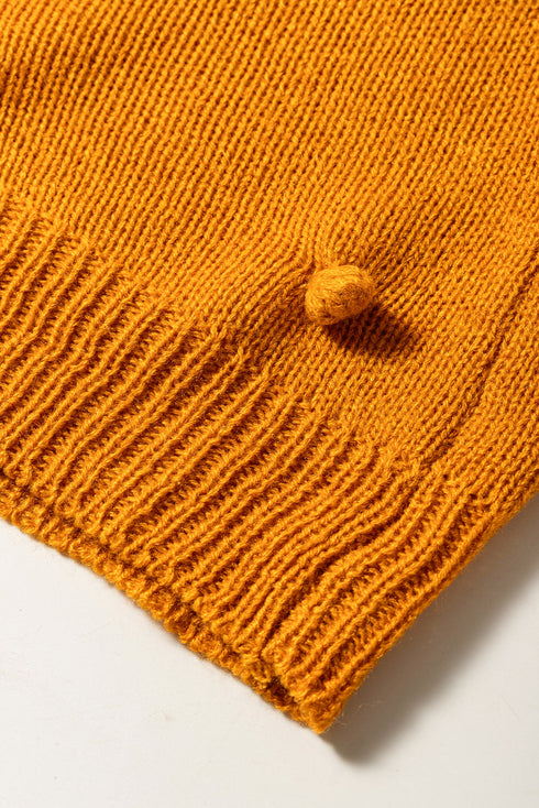 Slouchy Color Block Pom Pom Textured Knit Cardigan