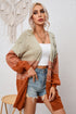 Slouchy Color Block Pom Pom Textured Knit Cardigan