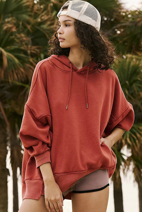 Slouchy Drop Shoulder Kangaroo Pocket Pullover Hoodie