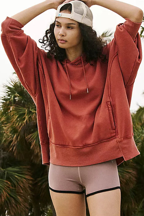 Slouchy Drop Shoulder Kangaroo Pocket Pullover Hoodie