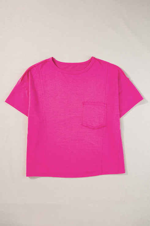 Slouchy Exposed Seam Chest Pocket Jersey T-Shirt