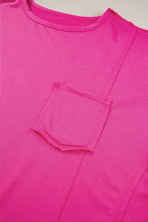 Slouchy Exposed Seam Chest Pocket Jersey T-Shirt