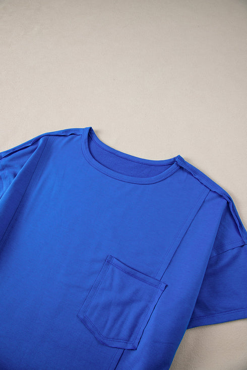 Slouchy Exposed Seam Chest Pocket Jersey T-Shirt
