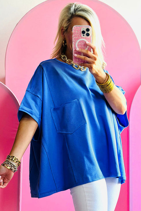 Slouchy Exposed Seam Chest Pocket Jersey T-Shirt
