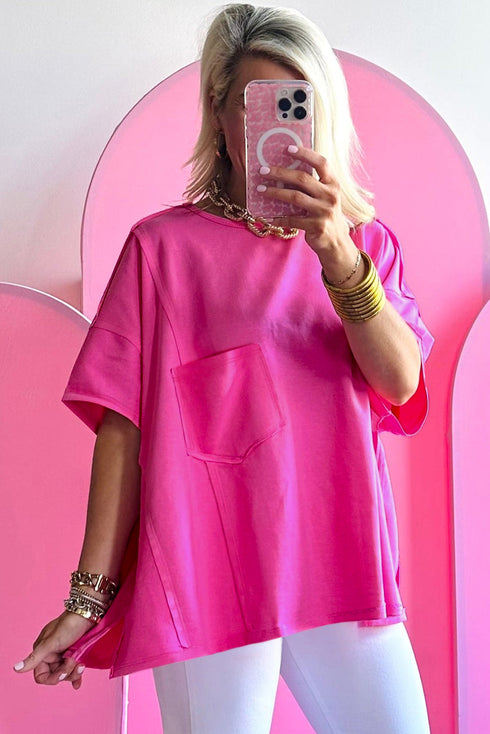 Slouchy Exposed Seam Chest Pocket Jersey T-Shirt