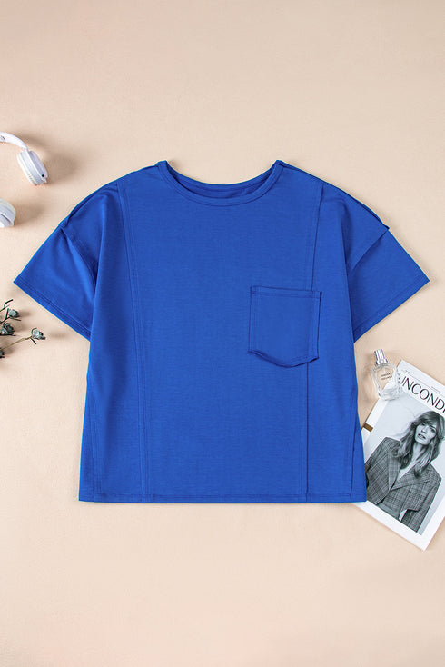 Slouchy Exposed Seam Chest Pocket Jersey T-Shirt