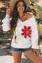 Slouchy Floral Knit V Neck Pullover Sweater